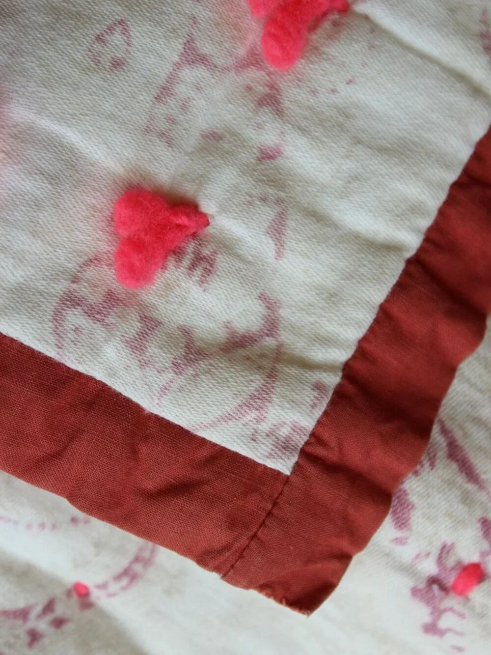 Vintage 1940s 1950s Baby Doll Blanket Or Throw, 21.5 x 17 Inch Tufted Lap Quilt